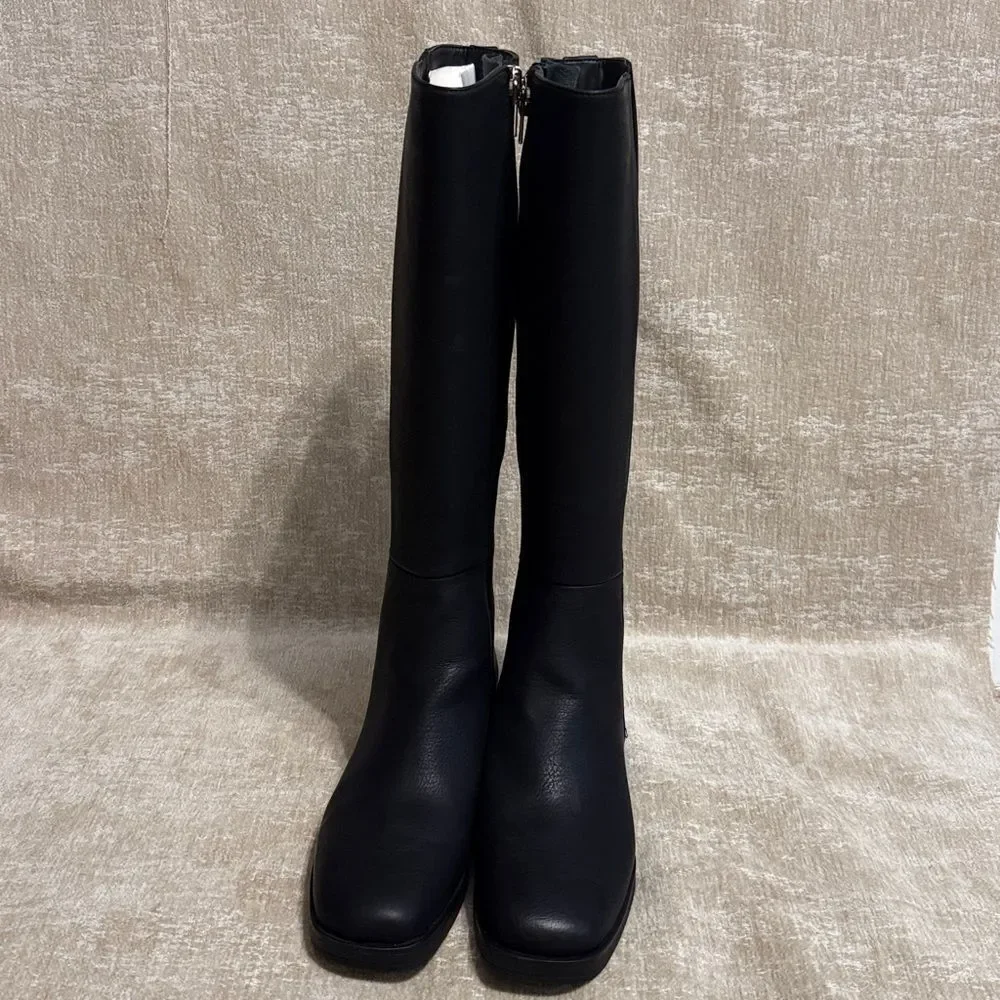 AEROSOLES Black Leather Over the Knee Boots